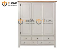 Tủ áo gỗ sồi tự nhiên 3 cánh mở Woodstock màu trắng TA-38SM