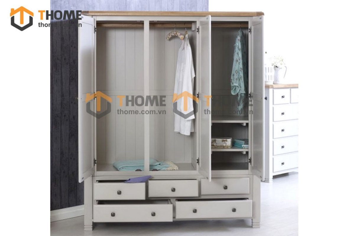 Tủ áo gỗ sồi tự nhiên 3 cánh mở Woodstock màu trắng TA-38SM