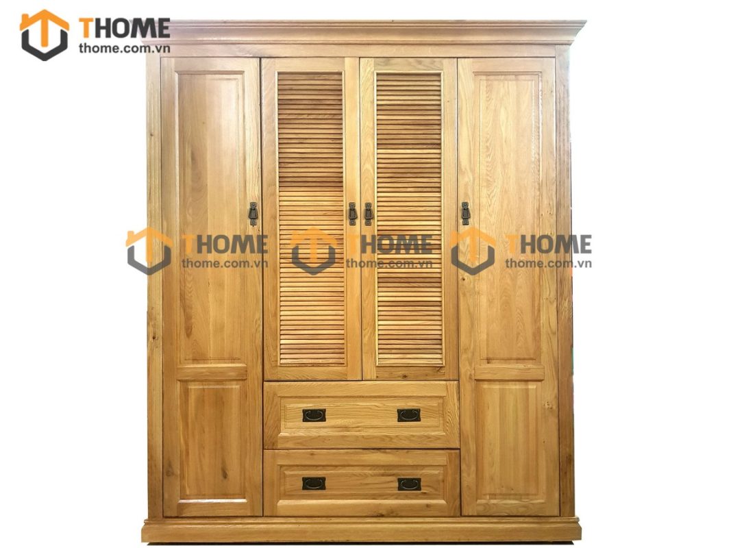 Tủ áo gỗ sồi tự nhiên 4 cánh mở lá sách TA-31SM