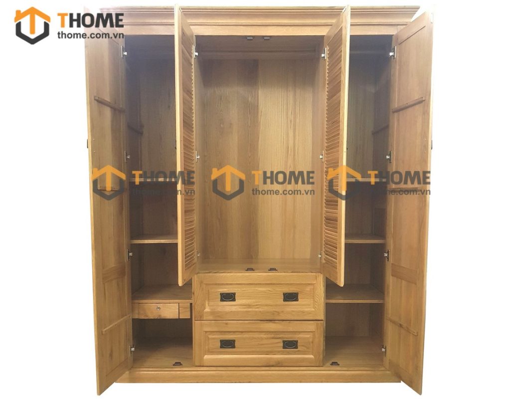 Tủ áo gỗ sồi tự nhiên 4 cánh mở lá sách TA-31SM