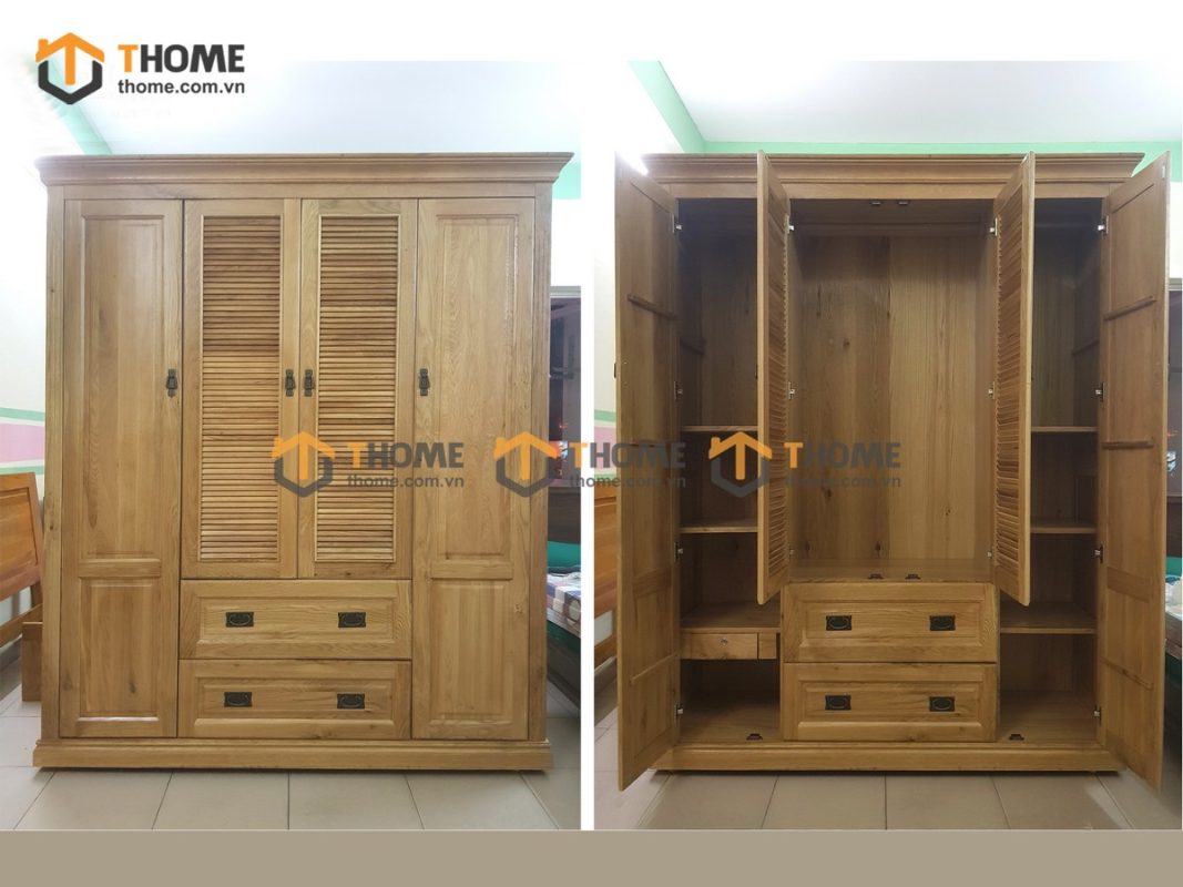 Tủ áo gỗ sồi tự nhiên 4 cánh mở lá sách TA-31SM