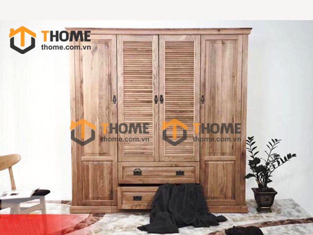 Tủ áo gỗ sồi tự nhiên 4 cánh mở lá sách TA-31SM