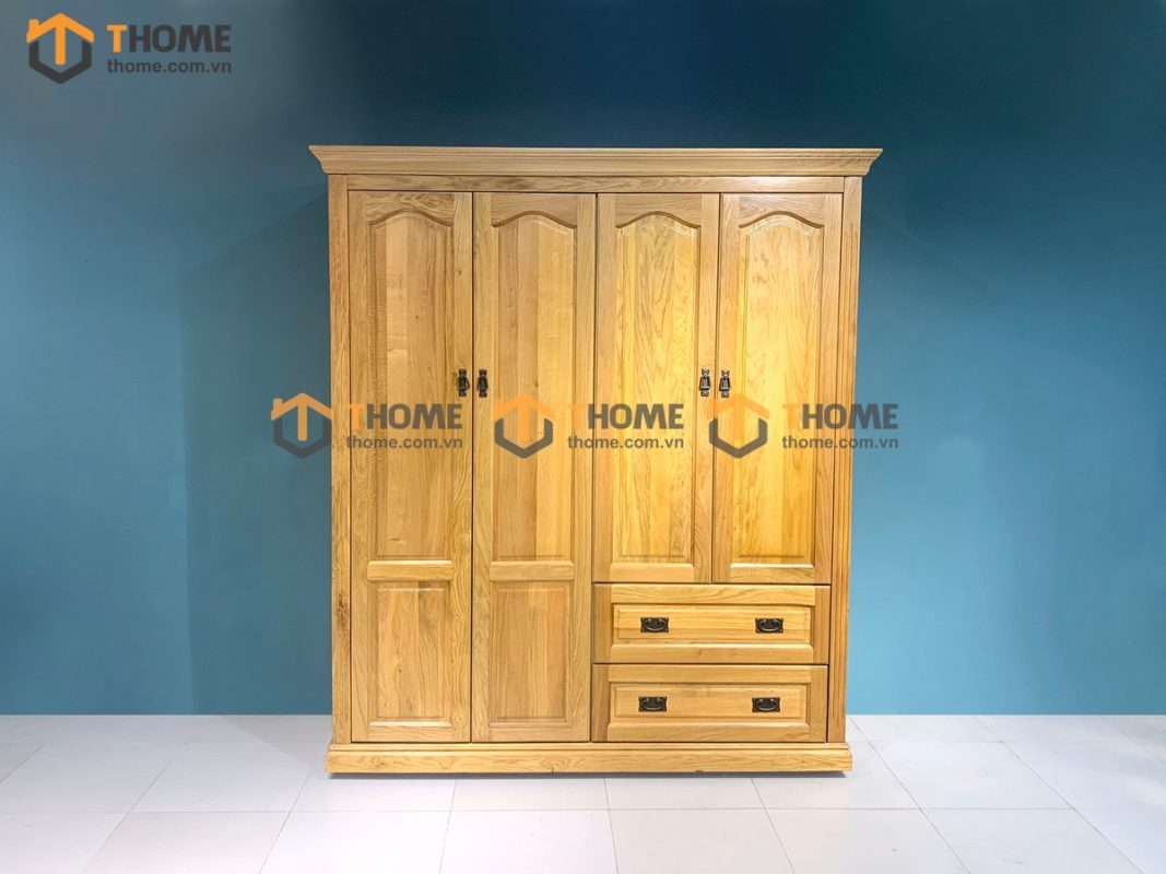 Tủ áo gỗ sồi tự nhiên 4 cánh mở pano TA-34SM