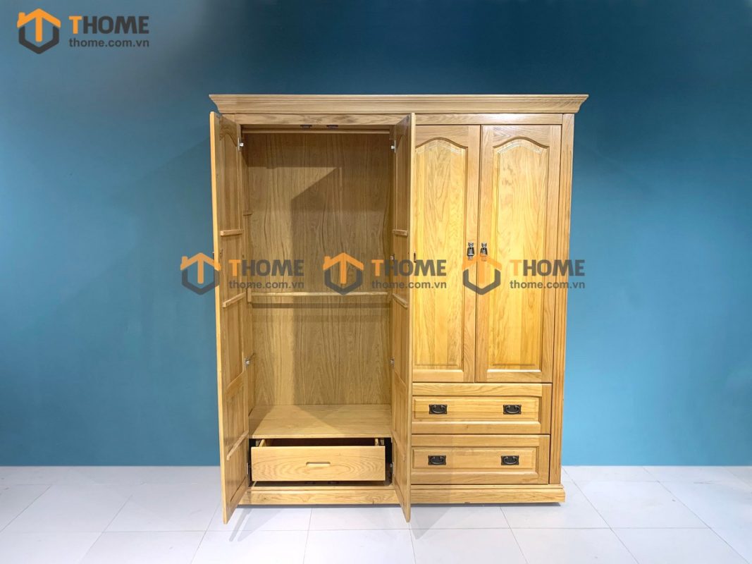 Tủ áo gỗ sồi tự nhiên 4 cánh mở pano TA-34SM