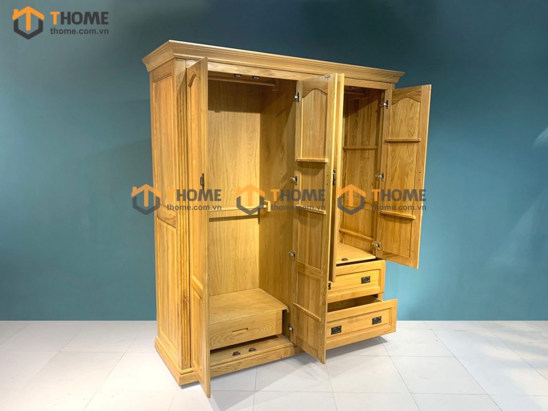 Tủ áo gỗ sồi tự nhiên 4 cánh mở pano TA-34SM