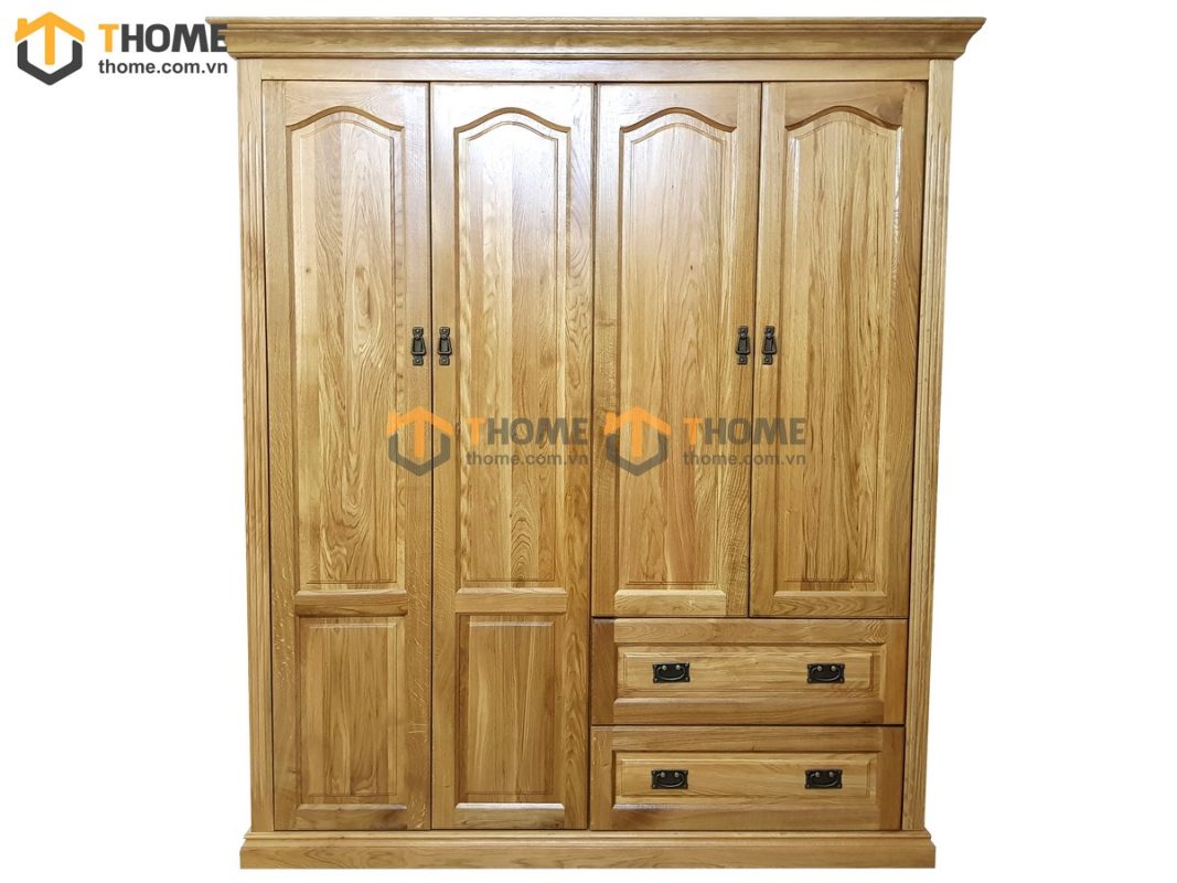Tủ áo gỗ sồi tự nhiên 4 cánh mở pano TA-34SM