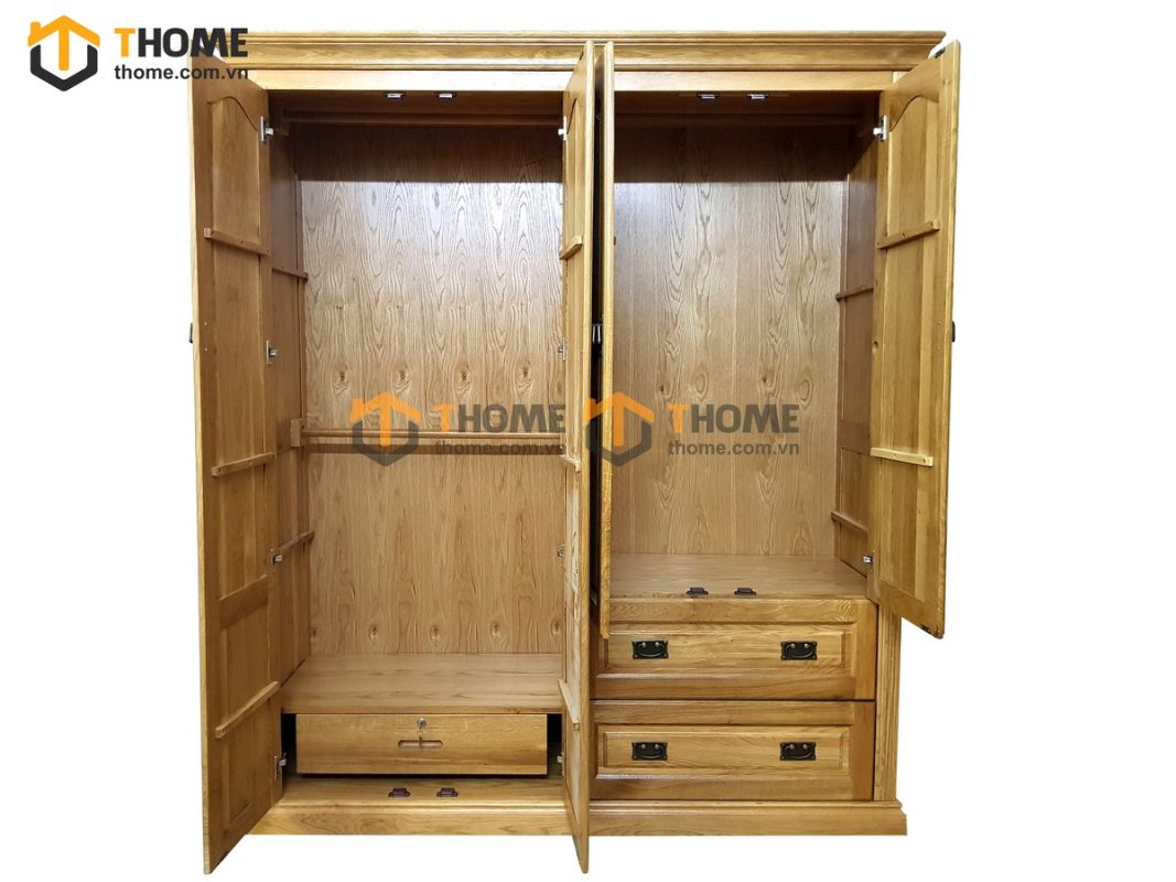 Tủ áo gỗ sồi tự nhiên 4 cánh mở pano TA-34SM
