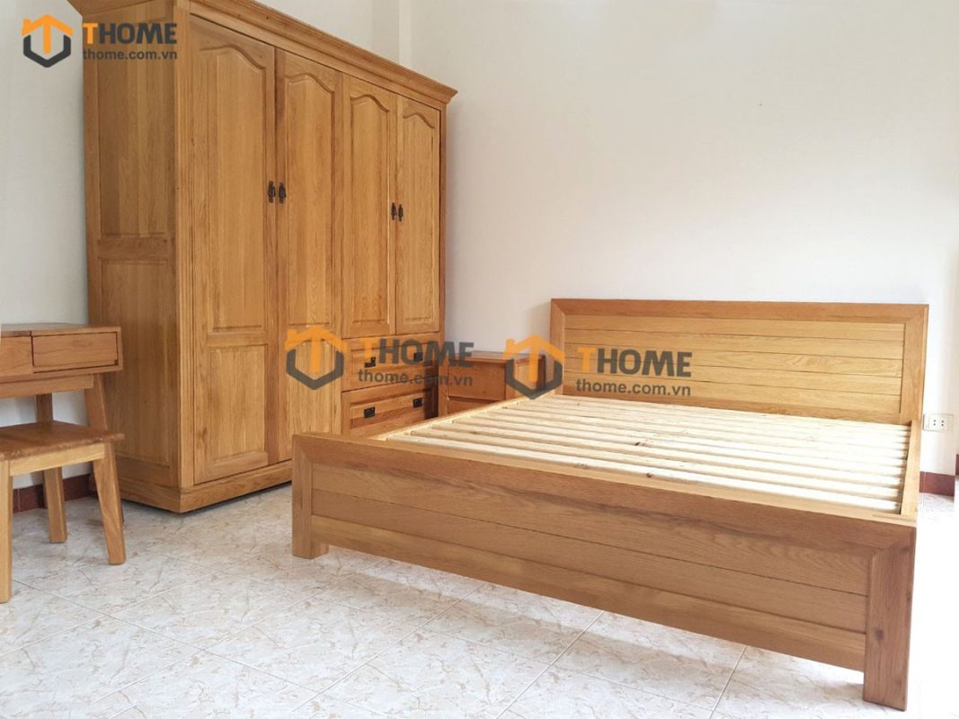 Tủ áo gỗ sồi tự nhiên 4 cánh mở pano TA-34SM