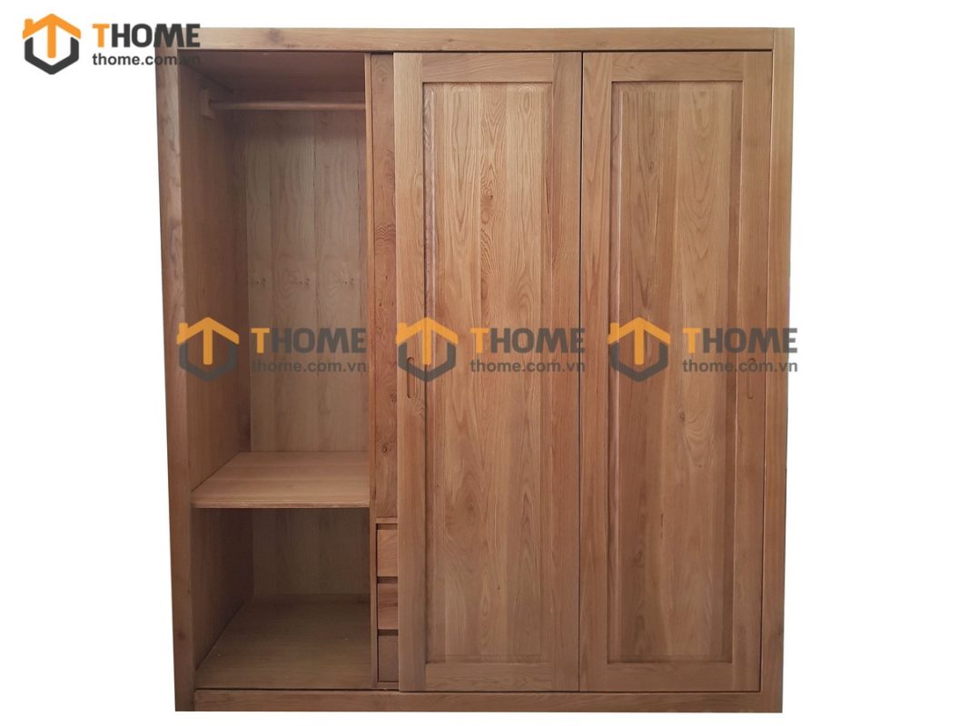 Tủ áo gỗ sồi tự nhiên 2 cánh lùa 2 cánh mở UmaTA-19SM
