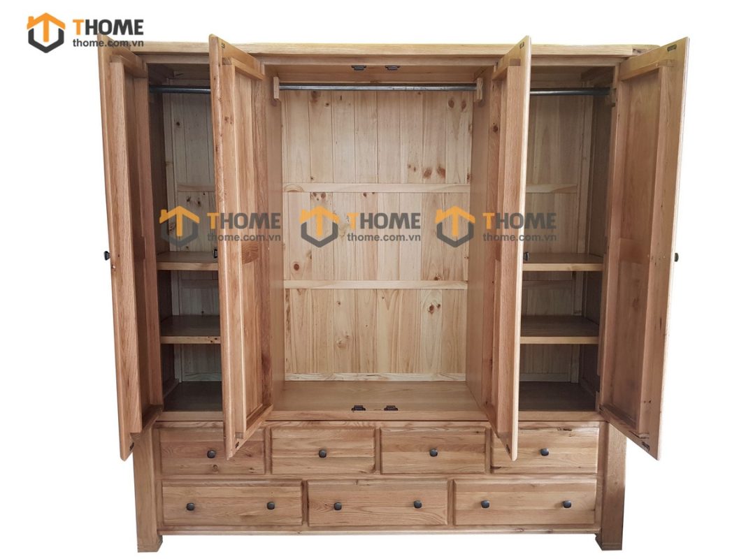 Tủ áo gỗ sồi tự nhiên 4 cánh mở Woodstock màu tự nhiên TA-39SM