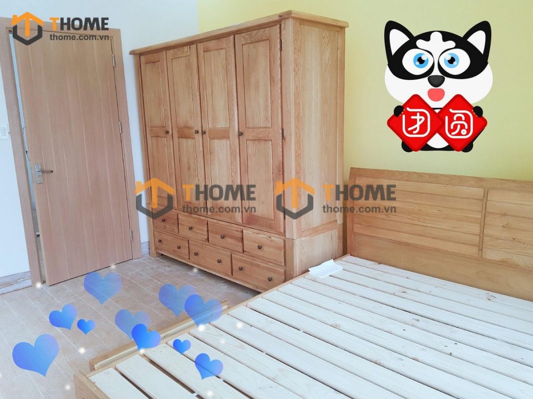Tủ áo gỗ sồi tự nhiên 4 cánh mở Woodstock màu tự nhiên TA-39SM