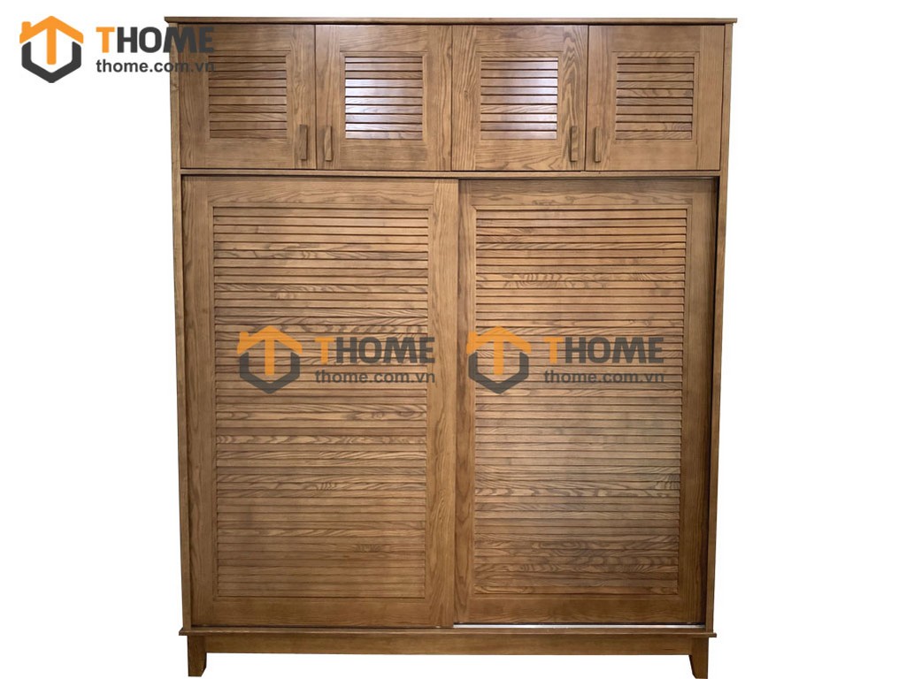 Tủ áo gỗ sồi tự nhiên đụng trần thiết kế 01 TA-11SN