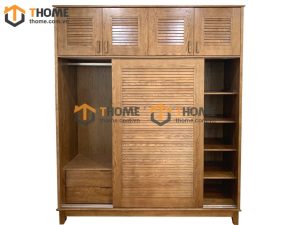 Tủ áo gỗ sồi tự nhiên đụng trần thiết kế 01 TA-11SN