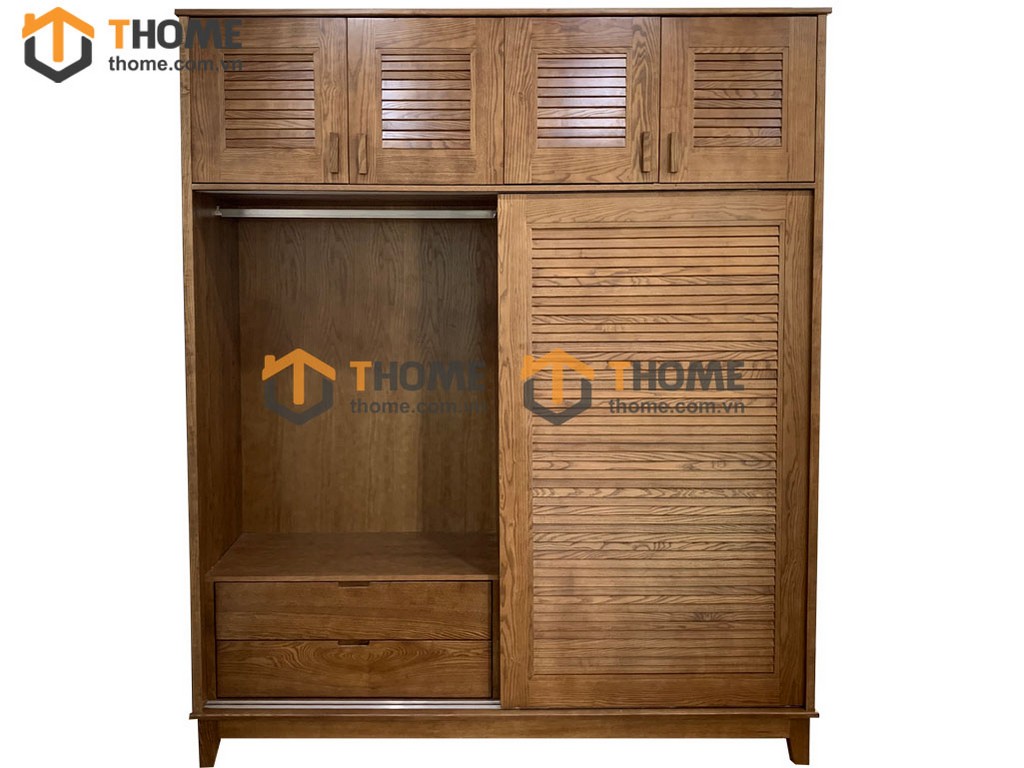 Tủ áo gỗ sồi tự nhiên đụng trần thiết kế 01 TA-11SN