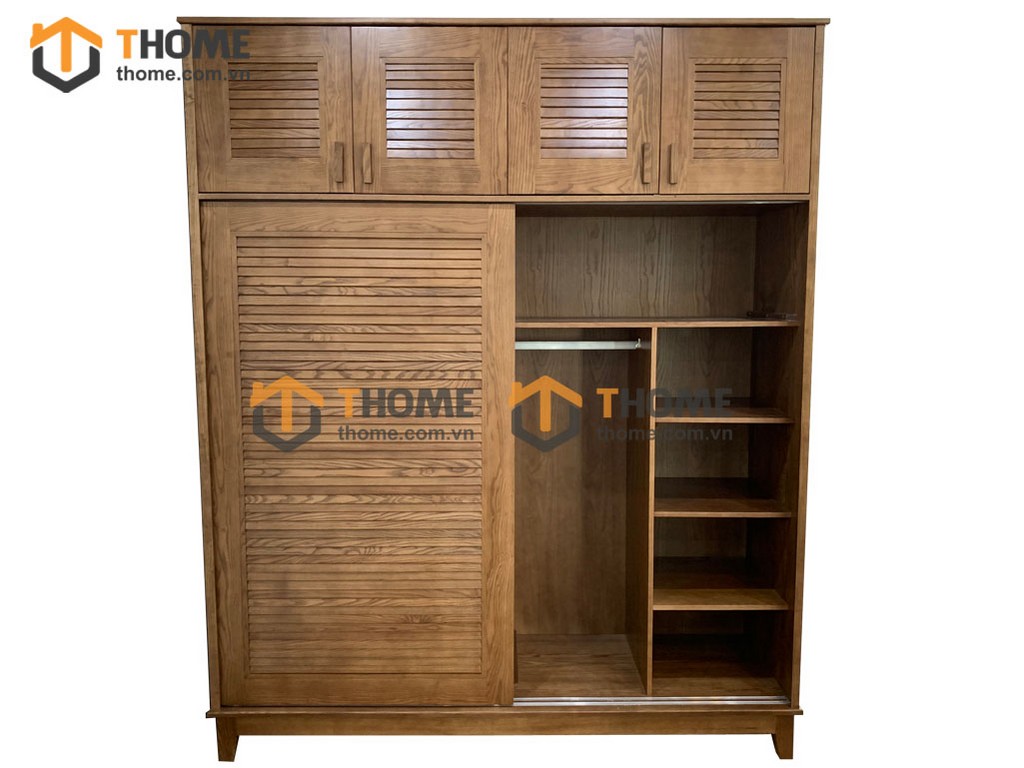 Tủ áo gỗ sồi tự nhiên đụng trần thiết kế 01 TA-11SN