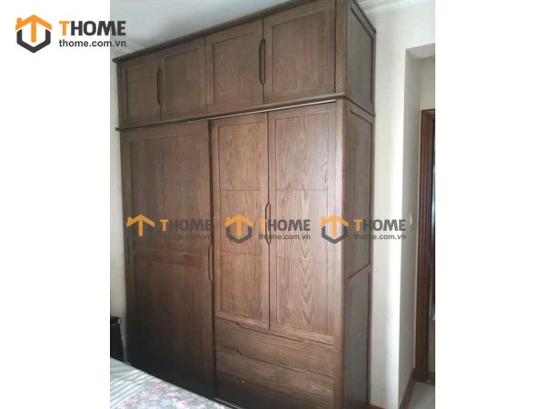 Tủ áo gỗ sồi tự nhiên đụng trần thiết kế 02 TA-12SN