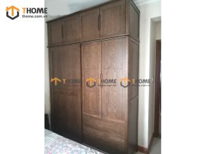 Tủ áo gỗ sồi tự nhiên đụng trần thiết kế 02 TA-12SN