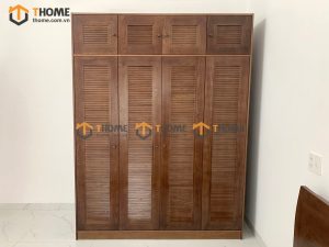 Tủ áo gỗ sồi tự nhiên đụng trần thiết kế 03 TA-13SN