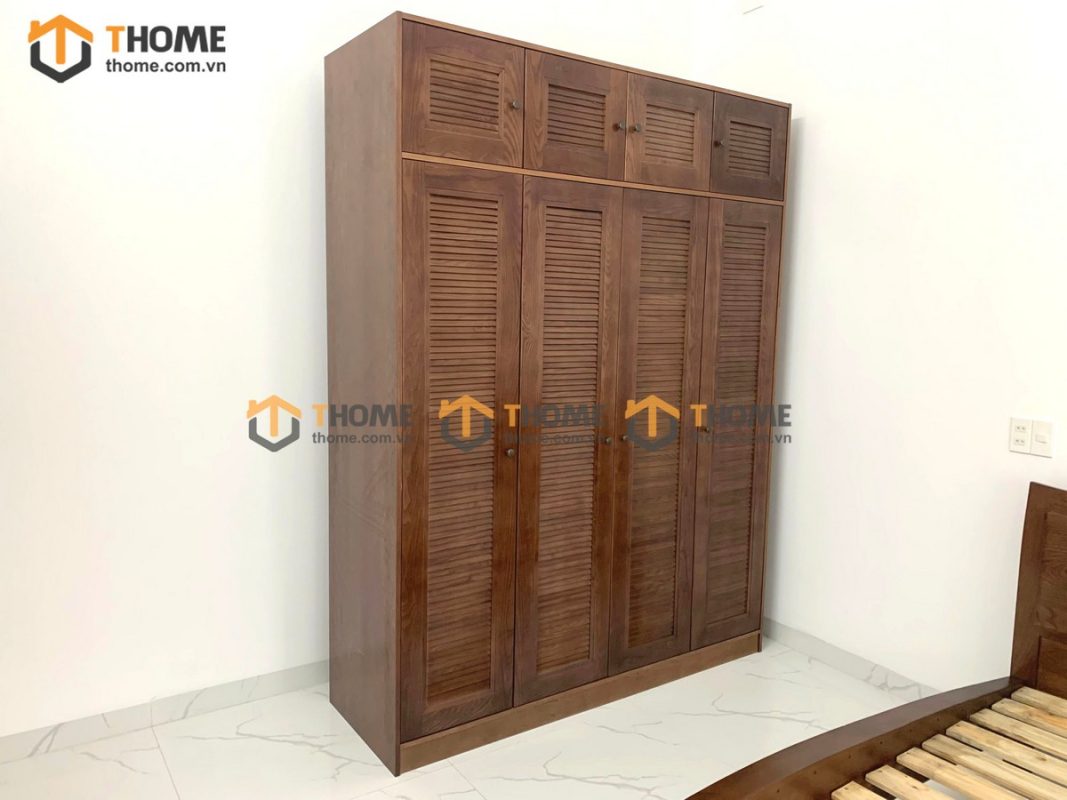 Tủ áo gỗ sồi tự nhiên đụng trần thiết kế 03 TA-13SN