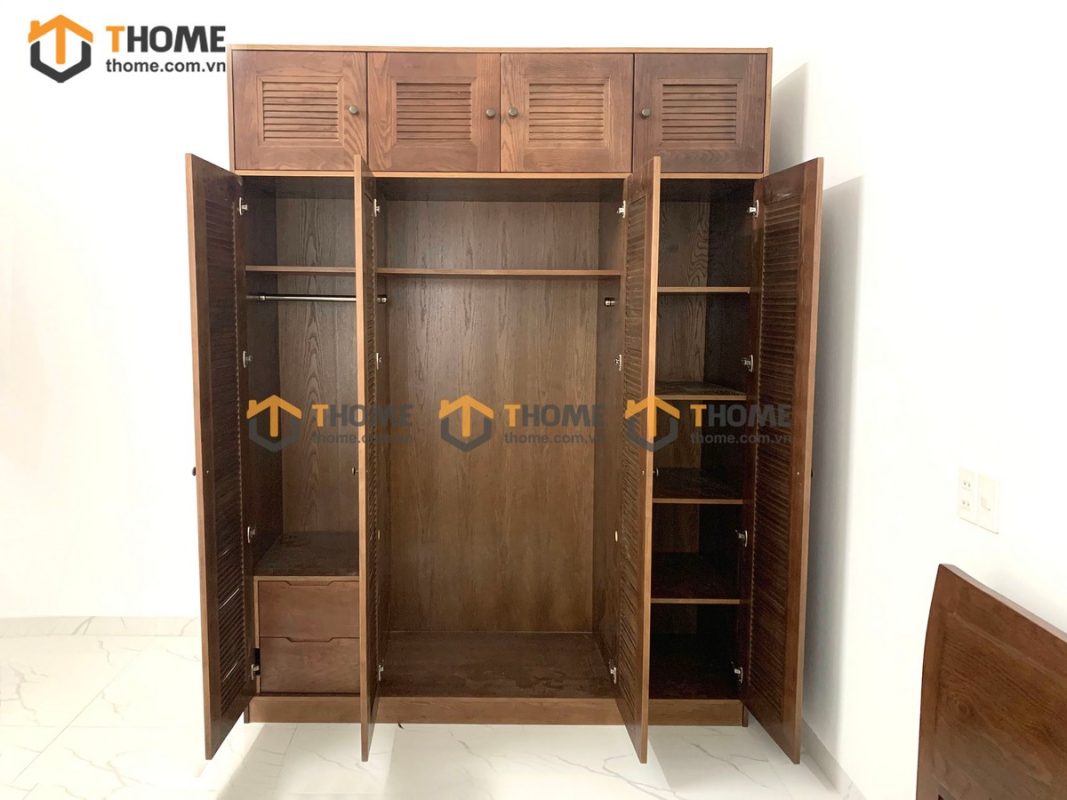 Tủ áo gỗ sồi tự nhiên đụng trần thiết kế 03 TA-13SN