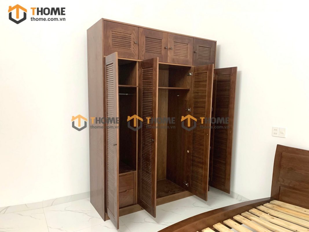 Tủ áo gỗ sồi tự nhiên đụng trần thiết kế 03 TA-13SN