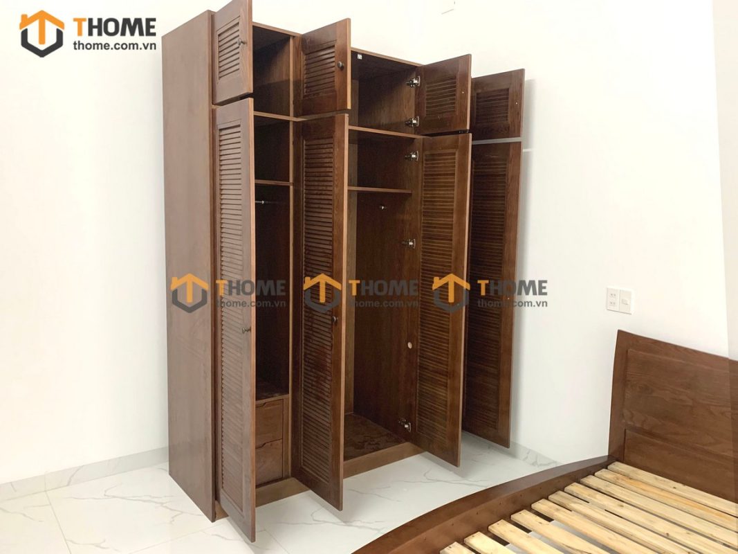 Tủ áo gỗ sồi tự nhiên đụng trần thiết kế 03 TA-13SN
