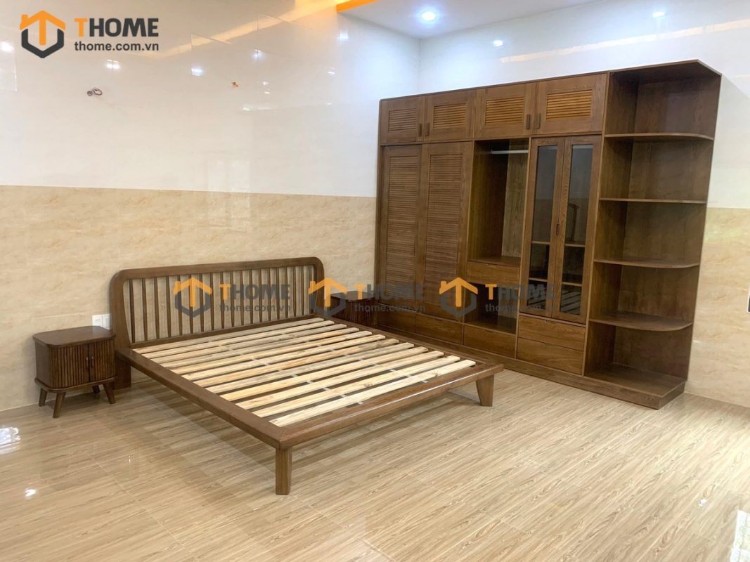 Tủ áo gỗ sồi tự nhiên đụng trần thiết kế 05 TA-15SN