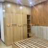 Tủ áo gỗ sồi tự nhiên đụng trần thiết kế 04 TA-14SN