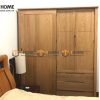 Tủ áo gỗ sồi tự nhiên 2 cánh lùa 1 cánh mở kín Sunrise màu tự nhiên TA-07SN