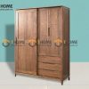 Tủ áo gỗ sồi tự nhiên 2 cánh lùa 1 cánh mở kín Sunrise màu óc chó TA-08SN