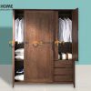 Tủ áo gỗ sồi tự nhiên 2 cánh lùa 1 cánh mở kín Sunrise màu óc chó TA-08SN