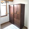 Tủ áo gỗ sồi tự nhiên 2 cánh lùa 1 cánh mở kín Sunrise màu óc chó TA-08SN