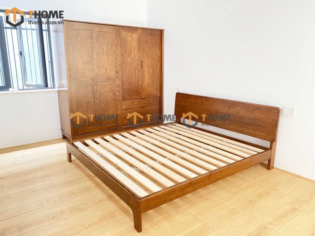 Tủ áo gỗ sồi tự nhiên 2 cánh lùa 1 cánh mở kín Sunrise màu óc chó TA-08SN