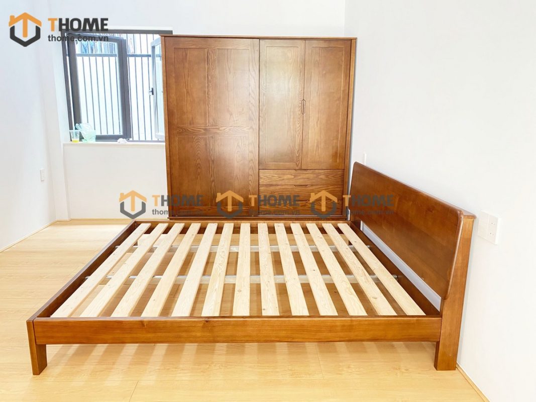 Tủ áo gỗ sồi tự nhiên 2 cánh lùa 1 cánh mở kín Sunrise màu óc chó TA-08SN