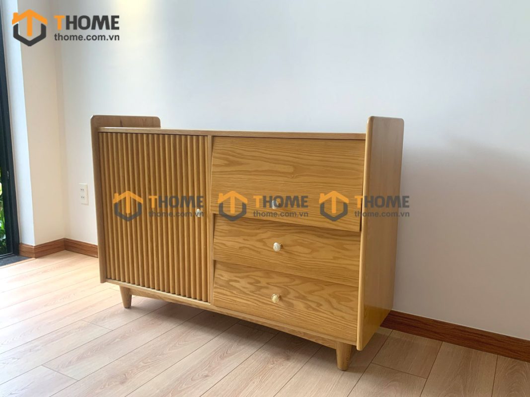 Tủ chén gỗ sồi tự nhiên 1 cánh sọc TC1T-04SN