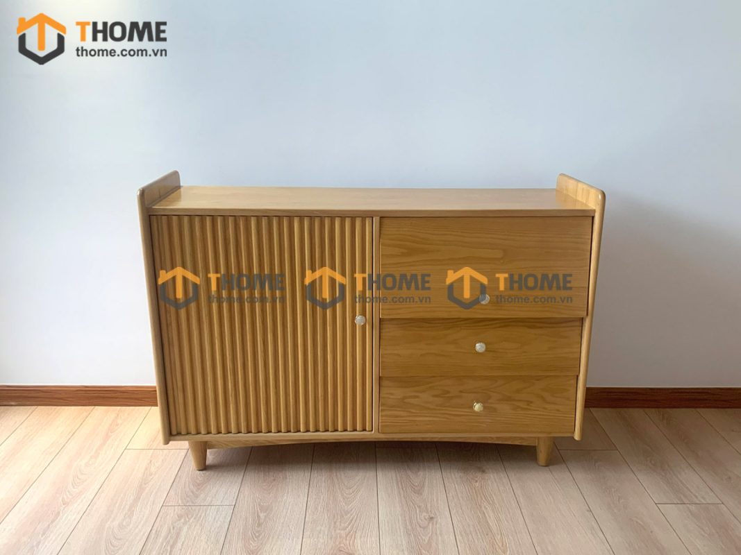 Tủ chén gỗ sồi tự nhiên 1 cánh sọc TC1T-04SN