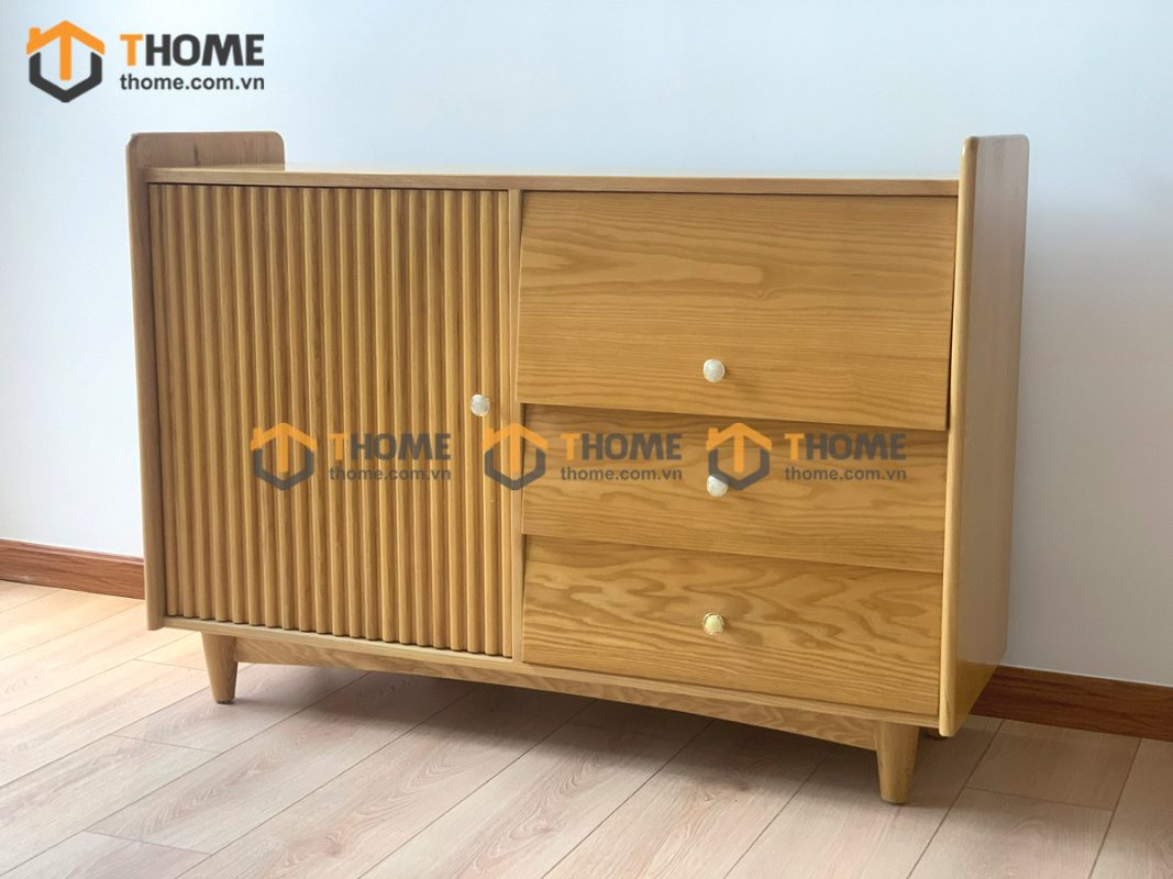 Tủ chén gỗ sồi tự nhiên 1 cánh sọc TC1T-04SN