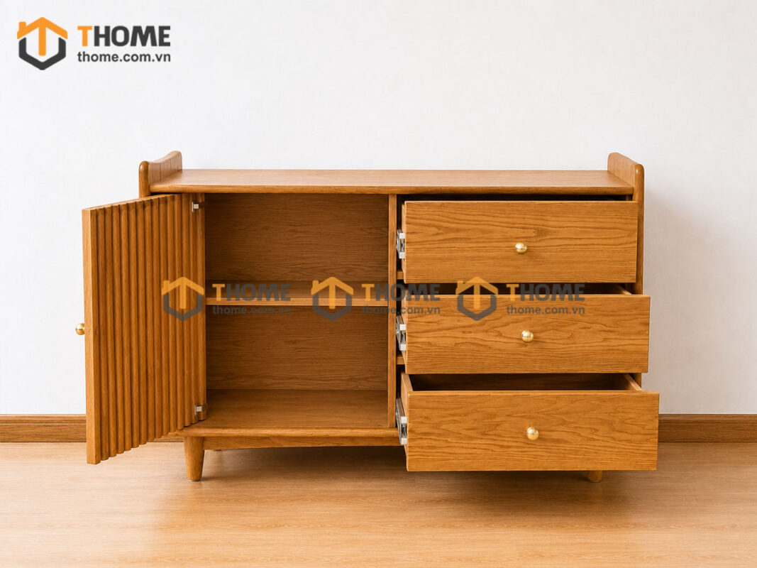 Tủ Chén Gỗ Sồi Tự Nhiên 1 Cánh Sọc TC1T-04SN