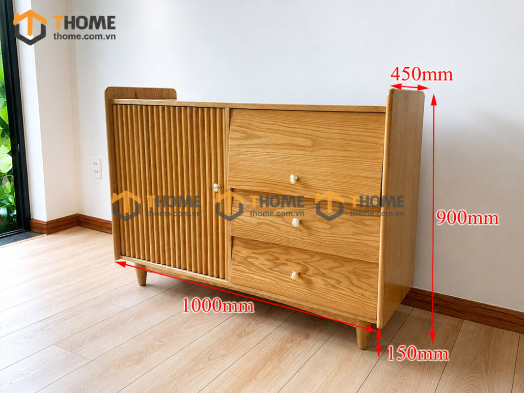 Tủ Chén Gỗ Sồi Tự Nhiên 1 Cánh Sọc TC1T-04SN