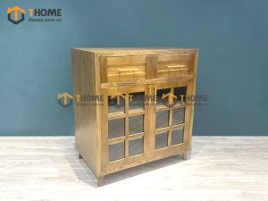 Tủ chén gỗ sồi tự nhiên 2 cánh 6 ô kính TC1T-08SN