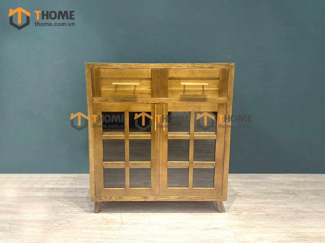 Tủ chén gỗ sồi tự nhiên 2 cánh 6 ô kính TC1T-08SN