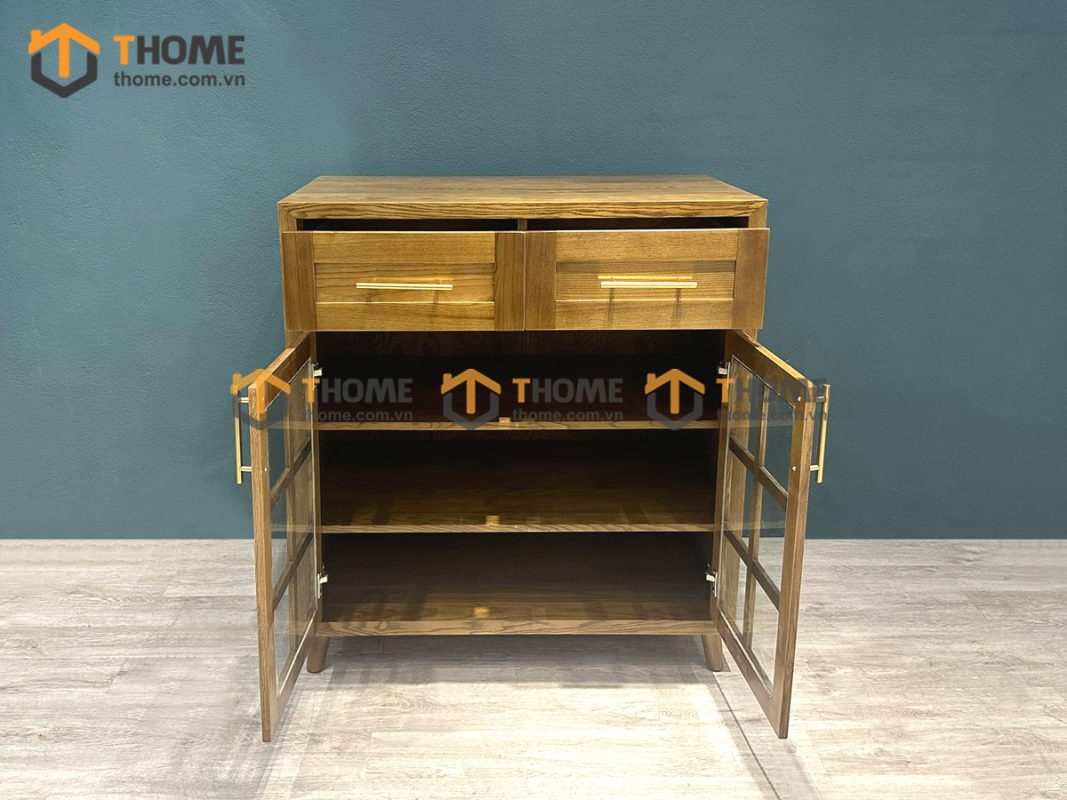 Tủ chén gỗ sồi tự nhiên 2 cánh 6 ô kính TC1T-08SN