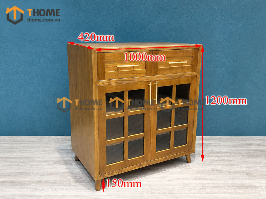 Tủ Chén Gỗ Sồi Tự Nhiên 2 Cánh 6 Ô Kính TC1T-08SN