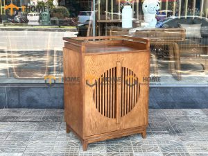 Tủ chén gỗ sồi tự nhiên 2 cánh hình tròn TC1T-12SN