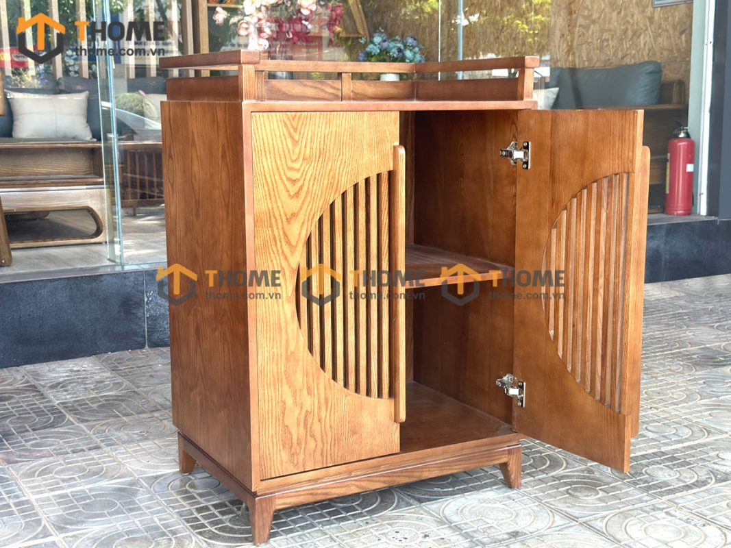 Tủ chén gỗ sồi tự nhiên 2 cánh hình tròn TC1T-12SN