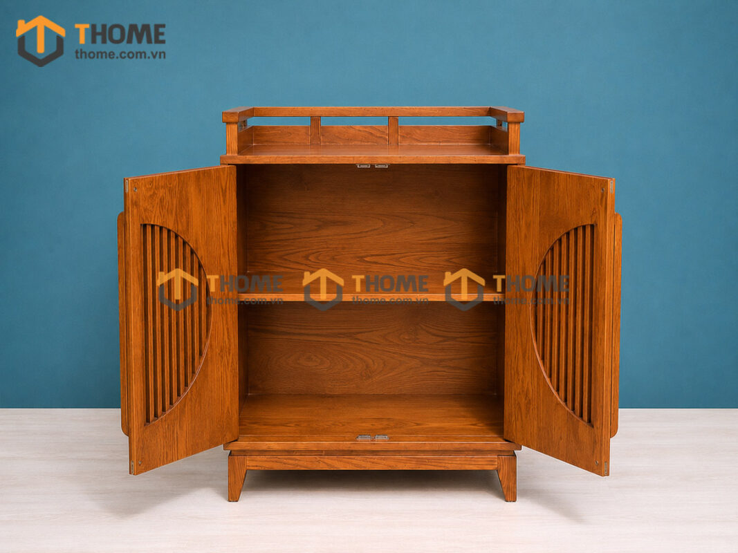 Tủ Chén Gỗ Sồi Tự Nhiên 2 Cánh Hình Tròn TC1T-12SN