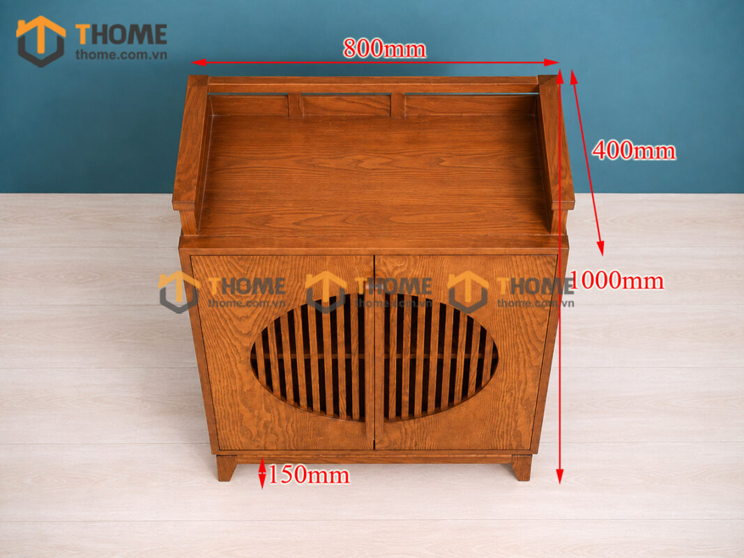 Tủ Chén Gỗ Sồi Tự Nhiên 2 Cánh Hình Tròn TC1T-12SN