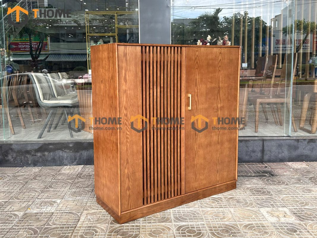Tủ chén gỗ sồi tự nhiên 2 cánh lớn TC1T-14SN