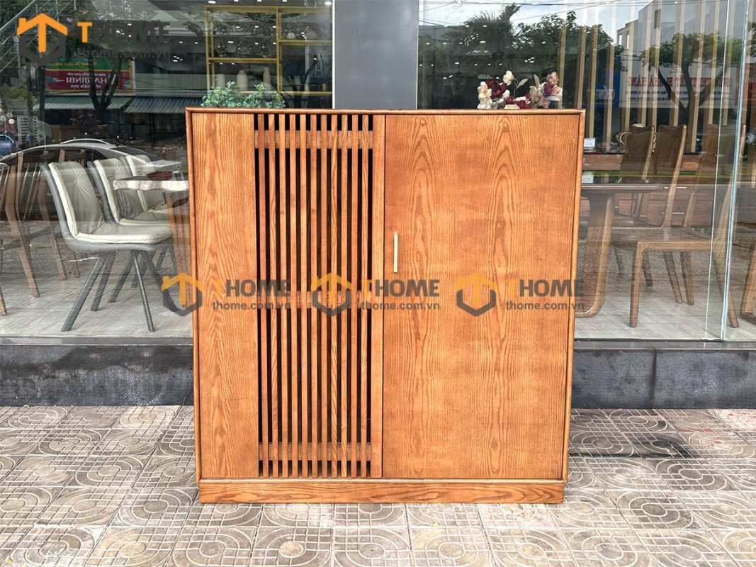 Tủ chén gỗ sồi tự nhiên 2 cánh lớn TC1T-14SN