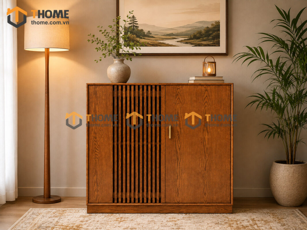 Tủ Chén Gỗ Sồi Tự Nhiên 2 Cánh Lớn TC1T-14SN